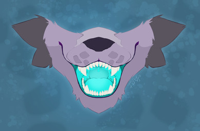 anthro black_nose cheek_tuft disembodied_mouth facial_tuft fur glowing glowing_mouth grey_body grey_fur mouth_shot open_mouth sharp_teeth teeth teeth_showing tuft tannith_hyena tannith_iceheart hyena mammal colored hi_res