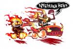 bicycle bone car duo fire inside_car inside_vehicle simple_background skeleton text vehicle white_background rariatoo marvel undertale undertale_(series) ghost_rider papyrus_(undertale) sans_(undertale) animated_skeleton undead crossover