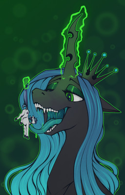 blue_tongue bodily_fluids crown dangling drooling duo female feral hair headgear horn imminent_vore larger_female long_tongue magic magic_user male micro open_mouth saliva saliva_string sharp_teeth simple_background simple_mouth size_difference smaller_male tail teeth tongue tongue_out stray_prey friendship_is_magic hasbro my_little_pony mythology queen_chrysalis_(mlp) shining_armor_(mlp) arthropod changeling_(mlp) equid equine horse mammal mythological_creature mythological_equine pony unicorn 2026 absurd_res digital_drawing_(artwork) digital_media_(artwork) hi_res