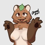 4_fingers anthro breasts brown_body brown_fur chest_tuft countershade_torso countershading cute_fangs fangs featureless_breasts female fingers fur glistening glistening_eyes handpaw no_pupils nude open_mouth paws raised_arms red_eyes simple_background small_claws smile solo tanuki_leaf teeth tongue tongue_out toony tuft white_background white_body white_fur breadroll tanuki_girl_(breadroll) canid canine mammal raccoon_dog tanuki 1:1 digital_media_(artwork) half-length_portrait hi_res portrait shaded signature soft_shading