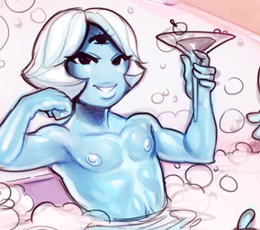 alcohol bath beverage hair holding_glass holding_object looking_at_viewer male multi_eye not_furry pose seductive short_hair simple_background solo water wine modeseven mackenzie_(modeseven) alien humanoid monster low_res