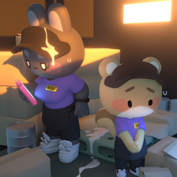 4_fingers :3 after_sex anthro apron big_breasts black_apron black_bottomwear black_clothing black_eyes black_footwear black_pants black_shoes black_watch blush blush_stickers bodily_fluids boss boss_and_employee bottomwear box breasts brown_markings cardboard cardboard_box clock clothed clothed_anthro clothed_female clothed_male clothing container countershade_face countershading cum cum_on_ground cum_on_hat cum_on_headwear duo electronics eyebrows female female_anthro fingers footwear fully_clothed fully_clothed_anthro fully_clothed_female fully_clothed_male fur genital_fluids grey_body grey_ears grey_eyebrows grey_fur grey_inner_ear half-closed_eyes hand_on_hip hand_on_own_hip hands_together holding_object holding_phone inside larger_female looking_at_object looking_at_phone looking_down male male/female male_anthro markings multicolored_body multicolored_fur multicolored_tail narrowed_eyes orange_body orange_ears orange_fur orange_tail pants phone phone_case pink_blush pupils purple_clothing purple_shirt purple_topwear round_ears shirt shoes size_difference smaller_male squirrel_tail standing tail tail_markings tan_body tan_countershading tan_inner_ear topwear two_tone_tail unprofessional_behavior watch white_clothing white_footwear white_pupils white_shoes choecoga lagomorph leporid mammal rabbit rodent sciurid tree_squirrel 1:1 2025 3d_(artwork) digital_media_(artwork) hi_res