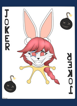 anthro bomb border card explosives eyeshadow facial_markings female hair head_markings makeup markings neckwear red_eyes red_hair simple_background smile smiling_at_viewer solo transparent_border white_body photolol.03 balatro in_heat_(game) poppi_(in_heat) lagomorph leporid mammal rabbit alpha_channel hi_res