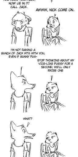 ambiguous_gender anthro bed bodily_fluids clothed clothing dialogue duo female fur furniture group male neonate simple_background sweat text white_background young replytoanons disney zootopia judy_hopps nick_wilde canid canine fox lagomorph leporid mammal rabbit red_fox true_fox 2018 black_and_white comic english_text hi_res monochrome source_request