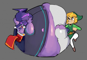 belly big_belly blueberry_inflation duo female grey_background huge_belly inflation simple_background spherical_inflation nuumatic nintendo the_legend_of_zelda wind_waker medli toon_link animal_humanoid avian avian_humanoid humanoid hylian rito rito_humanoid 2021