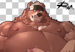 accessory anthro barely_visible_genitalia barely_visible_penis belly blush genitals headband male musclegut muscular nipples pecs penis solo reclamon lifewonders live_a_hero goro_(live_a_hero) bear mammal