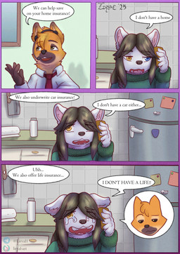 age_difference anthro bodily_fluids cellphone clothed clothing electronics female kitchen male office phone phone_call size_difference smartphone tears text young liryal hollyann_hoythund alaskan_klee_kai canid canine canis domestic_dog hybrid mammal maned_wolf spitz wolf absurd_res english_text hi_res