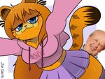 absolute_territory anthro anthrofied arms_out bangs bedroom_eyes blue_eyes bodily_fluids bottomwear breasts cleavage clothed clothing crossgender ear_tuft eyelashes female fully_clothed fur hair hoodie legwear long_hair looking_at_viewer male midriff miniskirt mtf_crossgender narrowed_eyes navel orange_body orange_fur orange_hair pink_clothing pink_hoodie pink_nose pink_topwear pleated_skirt purple_bottomwear purple_clothing seductive skirt smile stockings sweat text text_on_clothing text_on_hoodie text_on_topwear topwear tuft afroninja360 garfield_(series) jim_davis garfield_the_cat domestic_cat felid feline felis human mammal 2020 4:3 cel_shading hi_res shaded