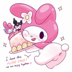 anthro anus anus_only blush butt cake dessert featureless_crotch female food looking_at_viewer one_eye_closed simple_background smile tail text white_background white_body wink young young_anthro young_female surjang onegai_my_melody sanrio kuromi my_melody demon lagomorph leporid mammal rabbit 1:1 2026 absurd_res english_text hi_res