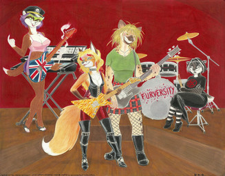 alternative_fashion anthro bass_drum bass_guitar boots bottomwear breasts cigarette cleavage clothed clothing competition cymbals drum drum_set drumming_stick ear_piercing electric_guitar electronic_musical_instrument electronics facial_piercing female fishnet_clothing footwear group guitar hat headgear headwear hi-hat high_heeled_boots high_heels jewelry keyboard keyboard_instrument legwear lip_piercing miniskirt music musical_instrument musical_keyboard necklace nose_piercing percussion_instrument percussion_mallet piercing playing_guitar playing_music plucked_string_instrument punk rape_face rock_(genre) shirt shoes sitting skimpy skirt smoking snare_drum string_instrument synthesizer tail tank_top thigh_boots thigh_highs tom_drum topwear union_jack david_a_cantero heavy_metal badger canid canine domestic_ferret fox hyena mammal mustelid musteline spotted_hyena true_musteline weasel absurd_res hi_res
