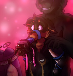anthro bdsm black_body black_fur black_nose bondage bound brown_body brown_fur cock_gag dominant dominant_male duo fur gag gas hair latex male male/male mask medical_instrument multicolored_body multicolored_fur muzzle_(object) muzzled oxygen_mask pink_background scientific_instrument sex_toy simple_background smile submissive submissive_male teeth two_tone_body two_tone_fur drake-12345 canid canine canis domestic_dog felid mammal 2016 digital_media_(artwork)