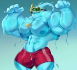 abs big_muscles blue_body bulge clothing huge_muscles male muscular muscular_humanoid muscular_male nipples open_mouth pecs red_clothing simple_background snorkel solo standing swimming_trunks swimwear demondragoncyan gasaiv league_of_legends riot_games tencent zac_(lol) fish goo_creature humanoid marine 2019 hi_res