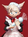 blush clothed clothing crossdressing fur hair maid_uniform male simple_background solo uniform white_body white_fur young young_humanoid young_male ffjjfjci xiao_hui_(ffjjfjci) canid canine canis humanoid mammal wolf absurd_res hi_res