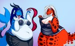 anthro belly big_belly big_breasts bottomless bottomless_anthro bottomless_female bottomwear bra breasts claws clothed clothing duo fangs female fin hair head_fin holding_bra holding_clothing holding_object holding_underwear horn licking licking_lips looking_at_viewer navel nipples obese open_mouth overweight overweight_anthro overweight_female panties pants raised_tail scales slightly_chubby slightly_chubby_anthro slightly_chubby_female tail tail_fin teeth thick_thighs tongue tongue_out topless topless_anthro topless_female topwear underwear undressed wide_hips shenzel mythology mira_(shenzel) trinity_(shenzel) aquatic_dragon dinosaur dragon marine mythological_creature mythological_scalie prehistoric_species reptile scalie theropod tyrannosaurid tyrannosauroid tyrannosaurus tyrannosaurus_rex 2017 hi_res