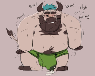 anthro aroused aroused_male balls_outline barazoku barefoot beard beer_belly belly belly_hair biceps big_belly big_bulge big_muscles big_pecs blue_hair blush blush_lines bodily_fluids body_hair briefs briefs_only brown_beard brown_body brown_chest_hair brown_eyebrows brown_facial_hair brown_fur brown_mustache brown_pubes brown_sideburns bulge chest_hair chest_tuft clothed clothing cum cum_drip cum_in_clothing cum_in_underwear cum_on_ground cum_pool cum_through_clothing cum_through_underwear detailed_bulge dripping ejaculation erection erection_under_clothing erection_under_underwear eyebrows facial_hair feet fur genital_fluids genital_outline green_briefs green_clothing green_underwear hair happy_trail hooves horn male manly mostly_nude mostly_nude_anthro mostly_nude_male musclegut muscular muscular_anthro muscular_arms muscular_male muscular_thighs mustache nipples pecs penis_outline pubes sideburns simple_background solo standing substance_intoxication sweat sweatdrop sweaty_arms sweaty_belly sweaty_chest sweaty_face sweaty_legs tail tail_tuft tan_background tenting text thick_arms thick_eyebrows thick_thighs topless topless_anthro topless_male tuft underwear underwear_only wet wet_clothing wet_underwear white_body white_skin shadowmatamori bovid bovine cattle mammal english_text