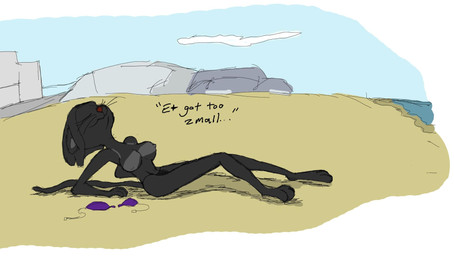 anthro arm_support arms_bent backward_arm_support beach bent_legs big_breasts black_body black_fur bra breast_expansion breasts clothed clothing dialogue discarded_clothing expansion female fur hair melanistic planted_legs reclining sand sea seaside solo suntan tan_line topless topless_female underwear undressed water knifesharpener_(artist) laura_baecker felid leopard mammal pantherine 2010 colored colored_sketch hi_res sketch unavailable_at_source