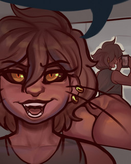 anthro big_butt black_sclera bottom_heavy bottomless bottomless_anthro bottomless_female brown_body brown_hair brown_skin butt clothed clothing ear_piercing ear_ring fangs female grey_background hair half-closed_eyes huge_butt mirror mirror_reflection narrowed_eyes open_mouth open_smile piercing reflection ring_piercing selfie shirt simple_background smile tank_top teeth thick_thighs topwear whiskers wide_hips diadorin davey_(diadorin) animal_humanoid humanoid mammal mammal_humanoid murid murid_humanoid murine murine_humanoid rat_humanoid rodent rodent_humanoid 2023 4:5 absurd_res hi_res gynomorph_(lore) trans_(lore) trans_woman_(lore)