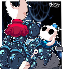 2_horns all_fours anthro areola balls big_breasts big_butt big_penis black_areola black_body black_nipples blue_cloak blue_clothing blush breasts butt cloak clothing duo empty_eyes eyes_closed genitals gynomorph gynomorph/male heart_symbol holding_melee_weapon holding_object holding_sword holding_weapon horn huge_penis intersex intersex/male looking_pleasured male melee_weapon nipples penis penis_on_butt rear_view red_cloak red_clothing standing sword text thick_thighs three-quarter_view tongue tongue_out vein veiny_penis weapon white_horn karikhuri hollow_knight_(franchise) team_cherry hornet_(hollow_knight) the_knight_(hollow_knight) arthropod vessel_(species) 2025 artist_name digital_media_(artwork) half_brother_(lore) half_sister_(lore) incest_(lore)