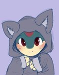 anthro anthrofied blush clothed clothing female hoodie pokemorph red_eyes solo topwear vandalistpikachu nintendo pokemon cindy_(cindyquilava) generation_2_pokemon pokemon_(species) quilava low_res