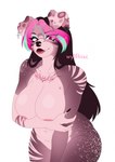 anthro belly big_breasts big_butt breasts butt cleavage clothed clothing ear_piercing facial_piercing female lip_piercing mature_anthro mature_female piercing ring_piercing simple_background slightly_chubby slightly_chubby_female solo tattoo thick_thighs wylfhixc canid canine mammal hi_res