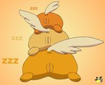 anus butt butt_stack female feral fur genitals group logo orange_background orange_body orange_fur pussy rear_view simple_background sleeping sound_effects thick_thighs trio vowelless vowelless_sound_effect wide_hips x_anus young young_feral zzz pichu90 nintendo pokemon generation_9_pokemon mammal pawmi pawmo pawmot pokemon_(species) 2023 artist_logo