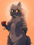 alcohol amber_eyes anthro arm_tuft beverage blue_body blue_fur blush breasts container cup drinking_glass female fur glass glass_container glass_cup hair halo horn markings mole_(marking) ring shoulder_tuft simple_background smile solo tail tuft wine wine_glass nannynonads morie_(nannynonads) furred_kobold furred_scalie kobold scalie 2025 digital_media_(artwork) hi_res shaded