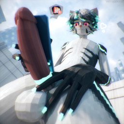 anthro balls big_balls big_penis blue_claws blue_hair_tips blue_markings bodily_fluids circle_(marking) city cityscape claws dark_markings depth_of_field discord_ping electronics erection femboy fur genital_fluids genital_focus genital_markings genitals glowing glowing_claws glowing_eyes glowing_genitalia glowing_hair_tips glowing_markings glowing_penis grey_body grey_fur grey_hair hair holding_object holding_phone leaking_precum low-angle_view low_poly male markings notification nude object_on_penis penis penis_focus penis_markings phone phone_on_body pink_eyes precum public solo solo_focus thick_thighs touching_balls touching_penis whiskers wide_fov wide_hips pestbudmax discord_(app) max_(pestbudmax) domestic_cat felid feline felis mammal 1:1 3d_(artwork) chromatic_aberration digital_media_(artwork) hi_res