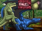 all_fours anal anal_penetration animal_genitalia animal_penis anthro anthro_on_feral anthro_penetrating anthro_penetrating_feral ass_up balls bestiality blue_body claws close-up cutaway duo erection feral feral_penetrated forest forest_background forest_sex genitals green_body horn internal interspecies knot male male/male male_penetrated male_penetrating male_penetrating_male nature nature_background open_mouth penetration penile penile_penetration penis plant raised_tail reptilian_tail ridged_penis scales sex size_difference small_dom_big_sub tail tree vein veiny_penis wings elbestia european_mythology mythology syrazor crocodile crocodilian dragon mythological_creature mythological_scalie reptile scalie western_dragon