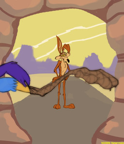 3_toes abstract_background anthro arm_tuft athletic belly bent_ear biped black_eyes black_nose blue_body blue_feathers brown_body brown_fur calf_tuft canyon casual_nudity chest_tuft close-up clothing confusion desert duo elbow_tuft eyebrows feather_hands feathers feet fur humanoid_heel leg_focus leg_tuft legwear male multicolored_body multicolored_fur nude orange_legs outside parody paws pecs plantigrade pose purple_body purple_feathers raised_eyebrow ribs road sand shoulder_tuft skinny standing stockings tan_belly tan_body tan_eyebrows tan_fur text toe_talons toes tuft two_tone_body two_tone_fur yellow_sclera stevethedragon looney_tunes the_graduate warner_brothers road_runner_(looney_tunes) wile_e._coyote avian bird canid canine canis coyote cuculiform greater_roadrunner mammal new_world_ground_cuckoo roadrunner 2010 artist_name colored dated digital_drawing_(artwork) digital_media_(artwork) flat_colors krita_(artwork) pinup shaded