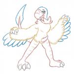 1:1 anthro anthrofied archen avian claws erection feathered_wings feathers fossil_pokemon generation_5_pokemon genitals hi_res looking_at_viewer male monochrome nintendo nude penis pokemon pokemon_(species) posexe simple_background solo source_request white_background wings