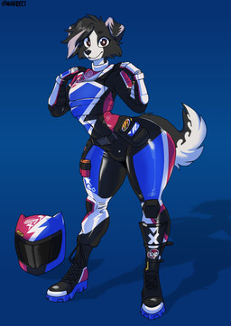 anthro armor big_butt boots butt clothing femboy footwear headgear helmet male motorcycle_helmet shoes solo tail wide_hips waladeci epic_games fortnite border_collie canid canine canis collie domestic_dog herding_dog mammal pastoral_dog sheepdog absurd_res hi_res