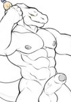 abs action_pose angry anthro balls blush erection foreskin genitals hands_behind_back humanoid_genitalia humanoid_penis juice looking_at_viewer male muscular muscular_male nipples nude pecs penis pose smile solo tail gerosandias081 epic_games fortnite hybrid_(fortnite) lizard reptile scalie hi_res