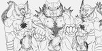 anthro fur male san_jaguar game_freak nintendo pokemon generation_7_pokemon generation_8_pokemon incineroar legendary_pokemon mammal pokemon_(species) primate zarude hi_res monochrome