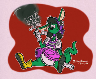 accident anthro biped clothing female fur green_body green_fur magic_wand panties sitting solo toony underwear white_clothing white_panties white_underwear bickpixx wendy_(bickpixx) kangaroo macropod mammal marsupial 2025 hi_res