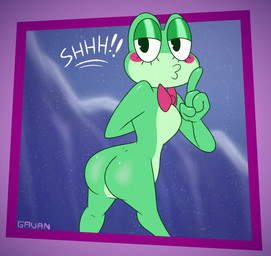 anthro blush bow_tie bow_tie_only butt casual_nudity female glistening glistening_body glistening_butt green_body green_skin half-closed_eyes looking_back mostly_nude mountain multicolored_body narrowed_eyes shush snow solo two_tone_body gavanzude glitch_productions the_amazing_digital_circus ribbit_(tadc) amphibian frog alternate_version_at_paywall digital_drawing_(artwork) digital_media_(artwork) hi_res signature