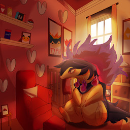 bedroom clothing curtains curtains_open decoration feral furniture hat headgear headwear heart_symbol light photo picture_on_wall plushie pokeball pokemon_plushie shelf sitting sofa solo standard_pokeball straw_hat window felipotyphlosion nintendo pokemon animate_inanimate generation_1_pokemon generation_2_pokemon generation_8_pokemon hisuian_form hisuian_typhlosion inanimate_object living_plushie pikachu pokemon_(species) regional_form_(pokemon) typhlosion 1:1 digital_drawing_(artwork) digital_media_(artwork) hi_res lighting