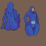 :3 anthro black_eyes black_nose blue_body blue_hair brown_background butt female genitals hair hands_on_hips humanoid_face humanoid_pointy_ears long_hair looking_aside multiple_poses nipples not_furry pointy_ears pose pussy rear_view simple_background sitting solo standing tan_face thigh_up white_sclera jestergio slendytubbies teletubbies humanoid 1:1 absurd_res hi_res sketch