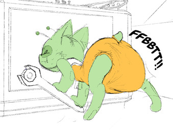 ageplay all_fours ambiguous_gender antennae_(anatomy) anthro bodily_fluids clothed clothing collar cute_fangs detailed_background diaper diaper_under_clothing digitigrade ears_back eye_spots eyes_closed fangs fart feces fur green_body green_fur green_tail holding_object markings one_eye_obstructed orange_clothing pivoted_ears pooping roleplay small_tail soiled_diaper soiling soiling_diaper solo sound_effects spacecraft spaceship_interior spacesuit spots spotted_markings sweat sweatdrop tail teeth tools unclean_diaper used_diaper using_diaper vehicle wearing_diaper wrench zipper bodiasexual glee_glorp_(boredomwithfriends) alien felid feline mammal 2025 full-length_portrait hi_res portrait