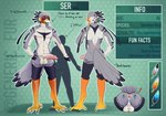 anthro anus avian_feet balls beak big_balls big_butt black_body black_feathers black_markings black_sclera blue_eyes blue_tongue blush blush_lines butt claws countershade_face countershade_neck countershade_torso countershading exclamation_point feather_markings feathers genitals gradient_penis grey_body grey_feathers head_feathers male markings multicolored_body multicolored_penis multicolored_tail orange_body orange_feathers pattern_background penis simple_background solo spread_anus spread_butt spreading surprised tail tail_feathers text toe_claws tongue white_beak white_body white_feathers yellow_beak yellow_body artfox26 generic_fur ser_(generic_fur) accipitriform avian bird secretary_bird absurd_res english_text hi_res model_sheet