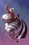 2024 anthro big_breasts blue_eyes breasts cleavage clothed clothing digital_media_(artwork) equid equine female hair hi_res huge_breasts huge_hips huge_thighs hyper hyper_hips hyper_thighs mammal marauder6272 penny_(kaith) solo thick_thighs whip white_hair wide_hips zebra