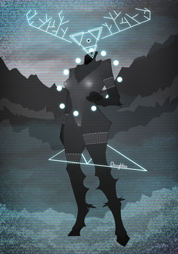 anthro anthrofied biped black_body black_fur breasts female fur genitals glowing glowing_orb grey_body grey_fur hooves navel nipples outside solo static symbol text unguligrade vulva coffaebeans scp_foundation scp-4971-nabla deity mammal absurd_res english_text hi_res