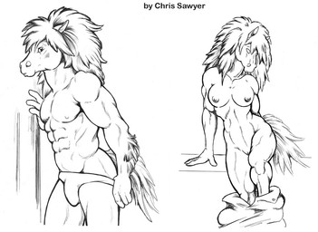 abs anthro biceps blind breasts disability duo female male muscular muscular_female nipples pecs tail chris_sawyer equid equine horse mammal digital_drawing_(artwork) digital_media_(artwork) monochrome sibling_(lore)