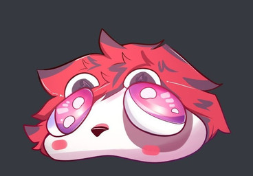 anthro blush blush_stickers chibi emoji eye_spots fur grey_body grey_fur hair male purple_body purple_fur red_hair simple_background solo white_body white_fur wide_eyed conditional_dnp punkypanda rysoka bear giant_panda mammal