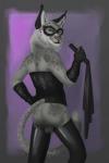 anthro backsack balls butt cat_o'_nine_tails clothed clothing crossdressing domino_mask eyemask eyewear femboy fur genitals glasses latex looking_at_viewer male mask smile solo whip smallcoffemaniac felid mammal 2:3 digital_media_(artwork) hi_res