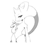 3_fingers ambiguous_gender eyelashes fingers looking_at_viewer looking_back looking_back_at_viewer simple_background solo standing white_background pikative nintendo pokemon generation_1_pokemon generation_6_pokemon legendary_pokemon mega_evolution mega_mewtwo mega_mewtwo_y pokemon_(species) digital_drawing_(artwork) digital_media_(artwork) hi_res monochrome portrait sketch three-quarter_portrait