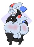 anthro backsack balls big_balls big_butt blue_body blush body_blush butt butt_blush clothing eyewear genitals glasses huge_butt legwear looking_back male nun_outfit pink_eyes solo thick_thighs thigh_highs wide_hips lewdchuu_(artist) nintendo pokemon hanzel_(lewdchuu) generation_4_pokemon pokemon_(species) togekiss hi_res