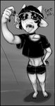 anthro bodily_fluids choker claws duo ear_piercing fangs femboy imminent_vore jewelry larger_femboy male male_pred micro midriff navel navel_piercing necklace open_mouth piercing saliva teeth text tongue vore dondon don_(dondon) bovid caprine demon goat mammal hi_res monochrome sketch