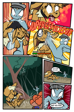 6_panel_comic ambiguous_gender attack battle biped black_cape black_clothing black_eyes black_nose black_text blue_body brown_body brown_eyes brown_hair cape clenched_teeth clothing dialogue ellipsis exclamation_point eyes_closed feral fluffy fluffy_tail fur gameplay_mechanics group gui hair hat headgear headwear health_bar inner_ear_fluff kick looking_at_another lying motion_lines multi_tail neck_tuft on_back on_front on_ground one_eye_closed open_mouth outside page_number paws plant pupils quadruped sound_effects speech_bubble standing tail talking_to_another teeth text tongue tongue_out toony tree trio tuft white_sclera virmir nintendo pokemon pokemon_mystery_dungeon spike_chunsoft virmir_(character) eevee generation_1_pokemon humanoid machamp machop pokemon_(species) vulpix 2025 absurd_res comic english_text hi_res