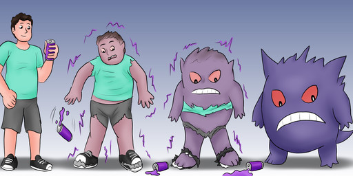 3_fingers 3_toes 5_fingers beverage black_clothing black_eyes black_footwear black_hair black_shoes black_sneakers bottomwear clothing feet fingers footwear four_frame_image four_frame_sequence frown gradient_background grey_bottomwear grey_clothing grey_shorts hair holding_beverage holding_object holding_soda light_smile looking_at_beverage looking_at_object looking_down male pointy_ears pokemon_transformation purple_tail red_sclera shadow shirt shoes short_hair shorts simple_background smile solo species_transformation standing t-shirt tail teal_clothing teal_shirt teal_topwear toes topwear transformation tf-plaza nintendo pokemon generation_1_pokemon gengar ghost pokemon_(species) spirit 2025 absurd_res digital_drawing_(artwork) digital_media_(artwork) english_description hi_res sequence