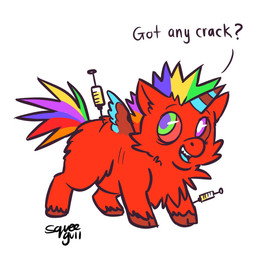 ambiguous_feral ambiguous_gender blue_horn blue_tongue blue_wings brown_horn brown_wings dialogue drugs feral fur green_eyes hair hooves horn injection multicolored_hair multicolored_horn multicolored_tail open_mouth pupils purple_eyes purple_pupils red_body red_fur red_hooves red_sclera simple_background smile solo syringe tail teeth text tongue two_tone_horn white_background white_pupils wings young young_ambiguous young_feral squeegull fluffy_pony fluffy_pony_(species) mammal 1:1 2025 artist_name digital_media_(artwork) english_text flat_colors hi_res